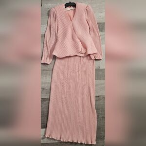 Vintage Lee Jordan Luxurious 2 Piece Set Blouse and Skirt Pleated Pink Small